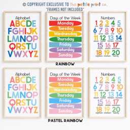 Kids Education Print Set -- Alphabet Print, Numbers Days Of The Week, Learn To Count, Classroom Prints, Rainbow Playroom, Unframed - thumbnail 2