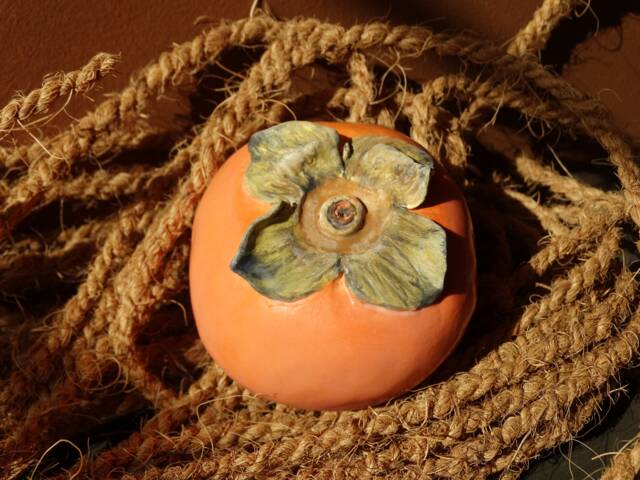 Ceramic Persimmon Lotus Handmade Realistic - 1 Pc, Winter Fruit, Kitchen Decor, Gift - image 1