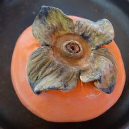 Ceramic Persimmon Lotus Handmade Realistic - 1 Pc, Winter Fruit, Kitchen Decor, Gift - thumbnail 3