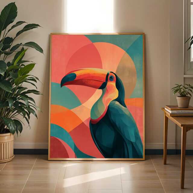 Geometric Toucan Poster - Colorful Bird Print - Contemporary Home Decor, Modern Wall Art - Poster Only - image 1