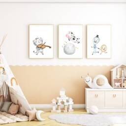 Set Of 3 Nursery Rhyme Prints - Hey Diddle Posters Cow Jumped Over The Moon Baby Room Wall Art Boho Neutral Boy Decor - thumbnail 3