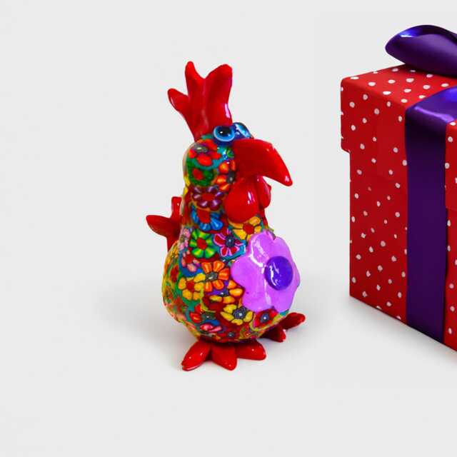 Handmade Colorful Chicken Sculpture Whimsical Farmhouse Decor - image 1