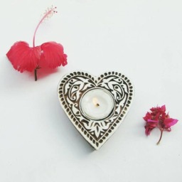 Heart Shape Intricate Carving Wooden Tea Light For Romantic Dinner - Garden Decor Beach Wedding House Warming Gift Baby Shower - thumbnail 2