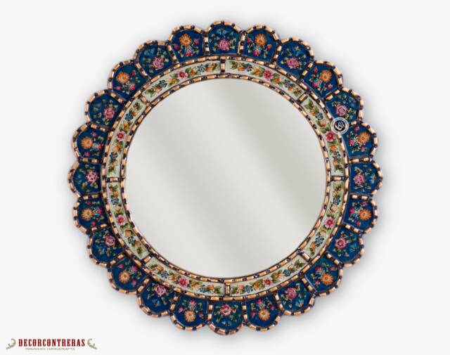 "Decorative Cuzcaja Round Mirror For Wall 17.7In ""Forest Flowers" - image 1