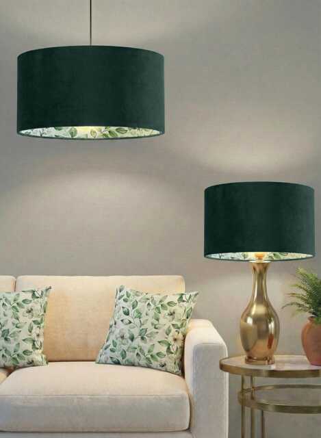 Handmade By Order Luxury Bottle Dark Green Velvet & Leaf Pattern Inside Drum Lamp Shade Pendant Light All Shapes Sizes Avai - image 1
