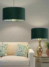 Handmade By Order Luxury Bottle Dark Green Velvet & Leaf Pattern Inside Drum Lamp Shade Pendant Light All Shapes Sizes Avai