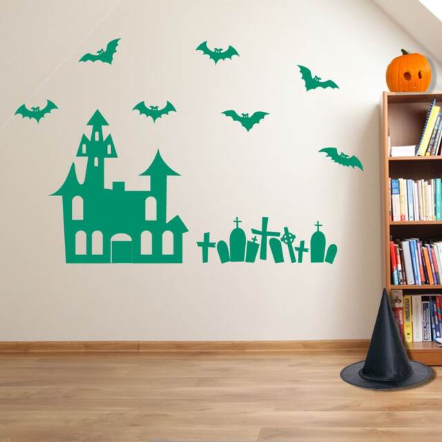 Halloween Grave Yard House Creepy Party Window Wall Stickers Decorations A121 - image 1