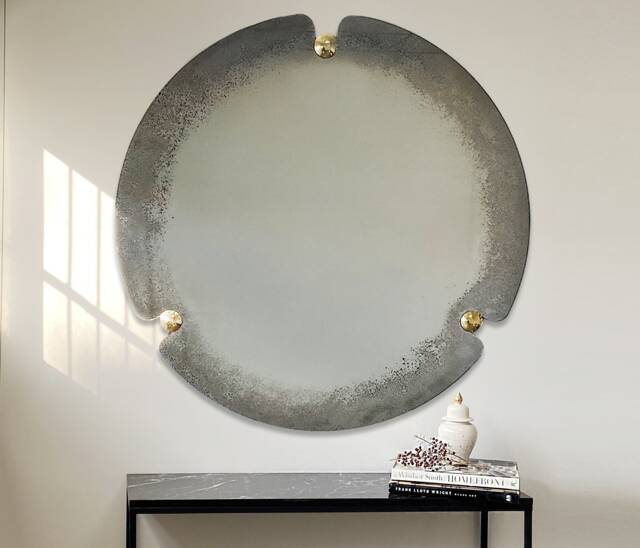 Handmade Round Antiqued Mirror Brass Convex Detail, Large Wall Decor - image 1