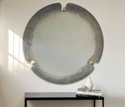 Handmade Round Antiqued Mirror Brass Convex Detail, Large Wall Decor
