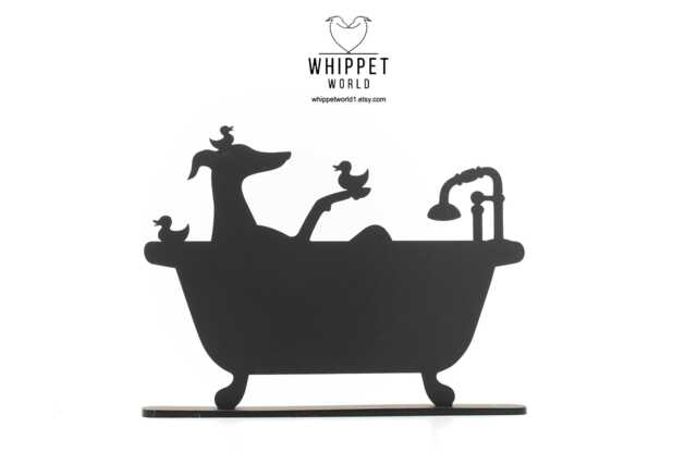 Whippet Greyhound Bath Silhouette Matte Black Acrylic Dog Lover Decor - image 1