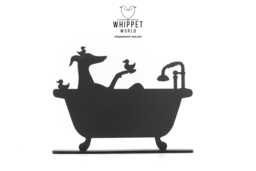Whippet Greyhound Bath Silhouette Matte Black Acrylic Dog Lover Decor - thumbnail 1