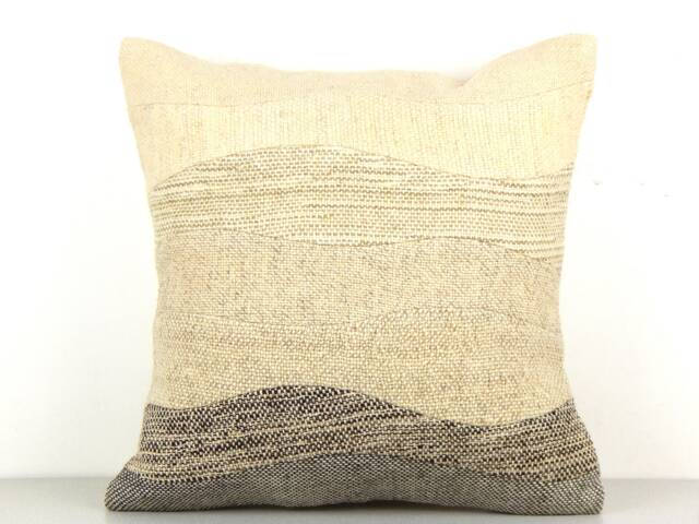 Natural Patchwork Pillow, 18x18, Wavy Rustic Cushion, White Cream Brown, Woolen Throw Fading Landscape 45x45 Sofa Pillow - image 1
