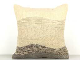 Natural Patchwork Pillow, 18x18, Wavy Rustic Cushion, White Cream Brown, Woolen Throw Fading Landscape 45x45 Sofa Pillow - thumbnail 1