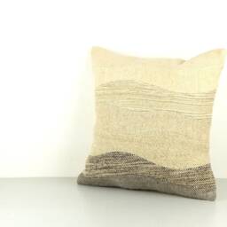 Natural Patchwork Pillow, 18x18, Wavy Rustic Cushion, White Cream Brown, Woolen Throw Fading Landscape 45x45 Sofa Pillow - thumbnail 4