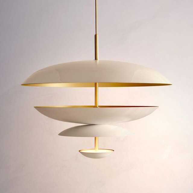 1950's Mid Century 6 Light Celling Flush Mount Fixture Pendant Cosmic Duo Regolith Modern Brass Chandelier - image 1