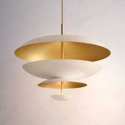 1950's Mid Century 6 Light Celling Flush Mount Fixture Pendant Cosmic Duo Regolith Modern Brass Chandelier - thumbnail 3