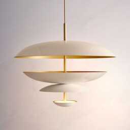 1950's Mid Century 6 Light Celling Flush Mount Fixture Pendant Cosmic Duo Regolith Modern Brass Chandelier - thumbnail 1