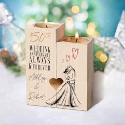 Personalised 50Th Anniversary Double Tea Light Candle Holder With Couple - thumbnail 3