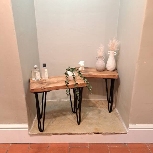 Rustic Side Table - Reclaimed Hairpin Set Of Tables Bed Handmade Boho Style Stool - image 1