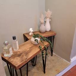 Rustic Side Table - Reclaimed Hairpin Set Of Tables Bed Handmade Boho Style Stool - thumbnail 2