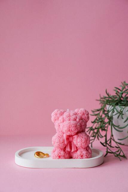 Floral Teddy Bear Soy Wax Candle - Home Decor - image 1