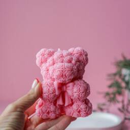 Floral Teddy Bear Soy Wax Candle - Home Decor - thumbnail 2