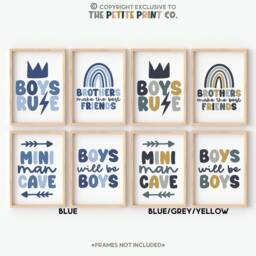 Brothers Print Set -- Boys Set, Mini Man Cave, Rule, Will Be Boys, Make The Best Friends, Wall Prints, Unframed - thumbnail 3