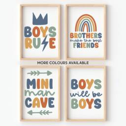 Brothers Print Set -- Boys Set, Mini Man Cave, Rule, Will Be Boys, Make The Best Friends, Wall Prints, Unframed - thumbnail 1
