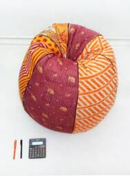 Handmade Floral Kantha Quilt Bean Bag Chair Bohemian Ottoman Pouf