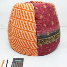 Handmade Floral Kantha Quilt Bean Bag Chair Bohemian Ottoman Pouf - thumbnail 3