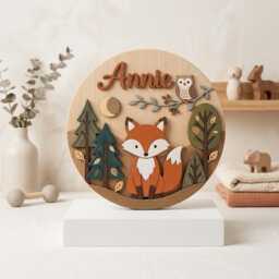 Personalized Fox Nursery Name Sign, Woodland Decor, Custom Baby Forest Animal Wall Art, Room Decor - thumbnail 4