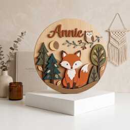 Personalized Fox Nursery Name Sign, Woodland Decor, Custom Baby Forest Animal Wall Art, Room Decor - thumbnail 3
