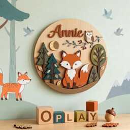Personalized Fox Nursery Name Sign, Woodland Decor, Custom Baby Forest Animal Wall Art, Room Decor - thumbnail 2