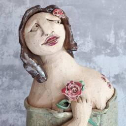 Woman Figure Ceramic Sculpture, One Of A Kind Hand Made Yellow Clay Artwork, Cool Art, Gift For Her - thumbnail 2