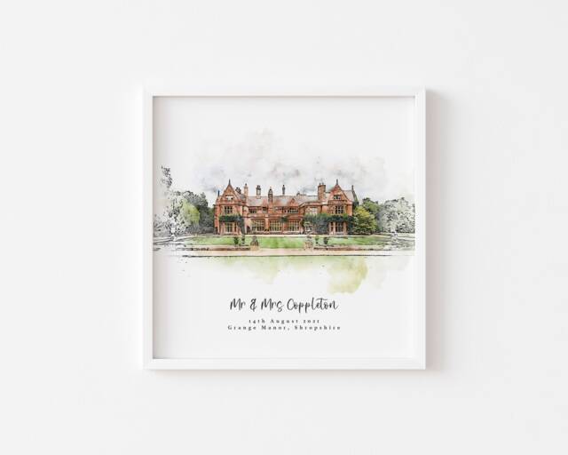 Wedding Venue Print, Gift, 1st Anniversary Present, Sketch, Painting From Photo, Personalised Drawing, Couple Gift - image 1