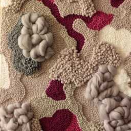 Flowers in The Snow - Modern Textured Pink & Gray Fiber Artwork, Wool Ornament Wall Hanging - thumbnail 2