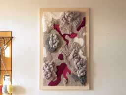 Flowers in The Snow - Modern Textured Pink & Gray Fiber Artwork, Wool Ornament Wall Hanging - thumbnail 1