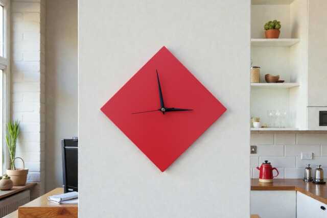Minimalist Modern Contemporary Red Diamond Wall Clock 28cm, Silent Non-Ticking - image 1