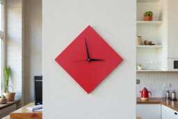 Minimalist Modern Contemporary Red Diamond Wall Clock 28cm, Silent Non-Ticking - thumbnail 1