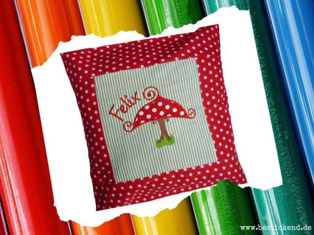 Embroidered Cushion Gl??ckspilz + Name //Red - Green// 40x40 Cover Gift Cuddly Name - image 1