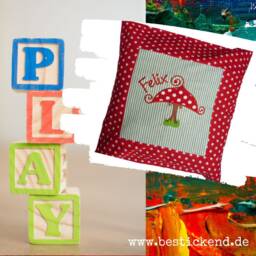 Embroidered Cushion Gl??ckspilz + Name //Red - Green// 40x40 Cover Gift Cuddly Name - thumbnail 3