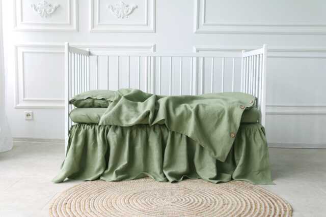 Organic Linen Kids Bedding Set, Cot Bedding Set Sage Green, Green Baby Duvet Cover, Cot Duvet Sustainable For Babies - image 1