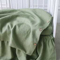 Organic Linen Kids Bedding Set, Cot Bedding Set Sage Green, Green Baby Duvet Cover, Cot Duvet Sustainable For Babies - thumbnail 3