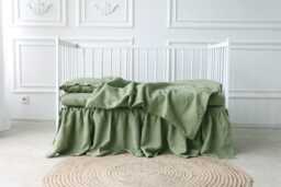 Organic Linen Kids Bedding Set, Cot Bedding Set Sage Green, Green Baby Duvet Cover, Cot Duvet Sustainable For Babies - thumbnail 1