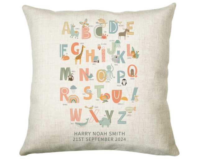 Personalised Alphabet Cushion New Baby Gift Printed Name Design - Pillow For Girls Boys Nursery Bedroom Decor Cs445 - image 1