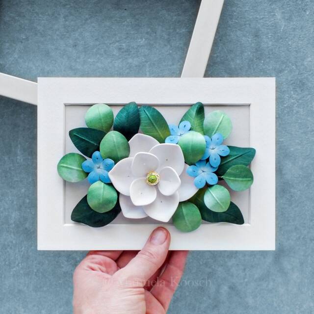 Cancer Birth Flower Gift Magnolia, Blue Plumbago Wall Art - Flowers For June, July Birthday Gift 3D Paper Quilling - image 1