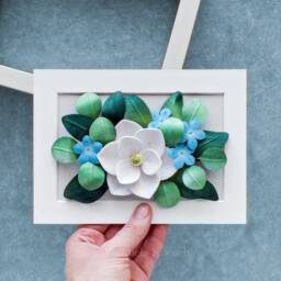 Cancer Birth Flower Gift Magnolia, Blue Plumbago Wall Art - Flowers For June, July Birthday Gift 3D Paper Quilling - thumbnail 1