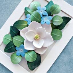 Cancer Birth Flower Gift Magnolia, Blue Plumbago Wall Art - Flowers For June, July Birthday Gift 3D Paper Quilling - thumbnail 2
