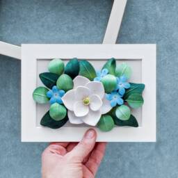 Cancer Birth Flower Gift Magnolia, Blue Plumbago Wall Art - Flowers For June, July Birthday Gift 3D Paper Quilling - thumbnail 2