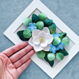 Cancer Birth Flower Gift Magnolia, Blue Plumbago Wall Art - Flowers For June, July Birthday Gift 3D Paper Quilling - thumbnail 4